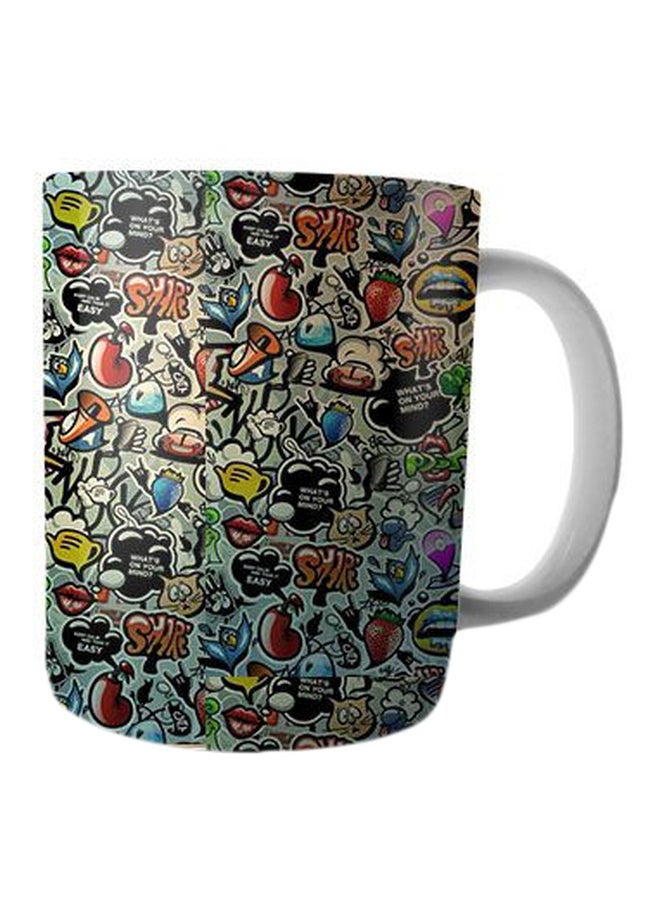 بيت حسني مج من السيراميك بطبعة أبيض/أسود/أحمر