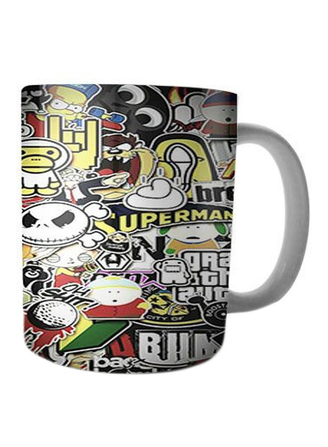 بيت حسني مج من السيراميك بطبعة أبيض/أصفر/أسود