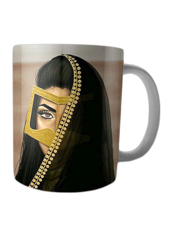 مج من السيراميك بطبعة أسود/ ذهبي/ بيج