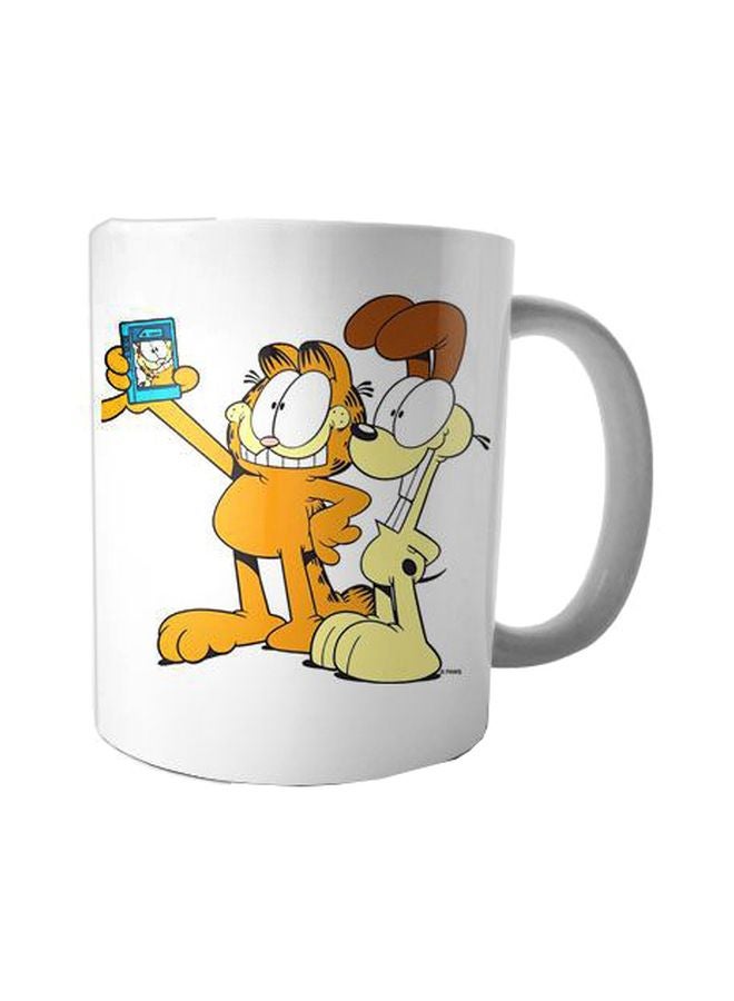 Bit Hosny Garfield Printed Ceramic Mug White/Orange/Beige Standard Size