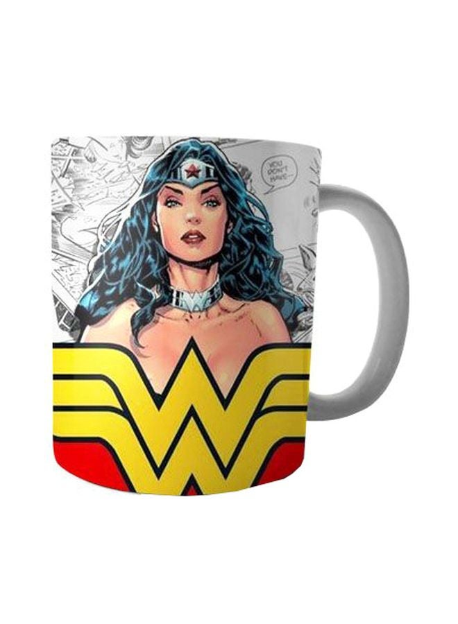 بيت حسني مج سيراميك مزين بطبعة وندر وومان أصفر/ رمادي/ أحمر