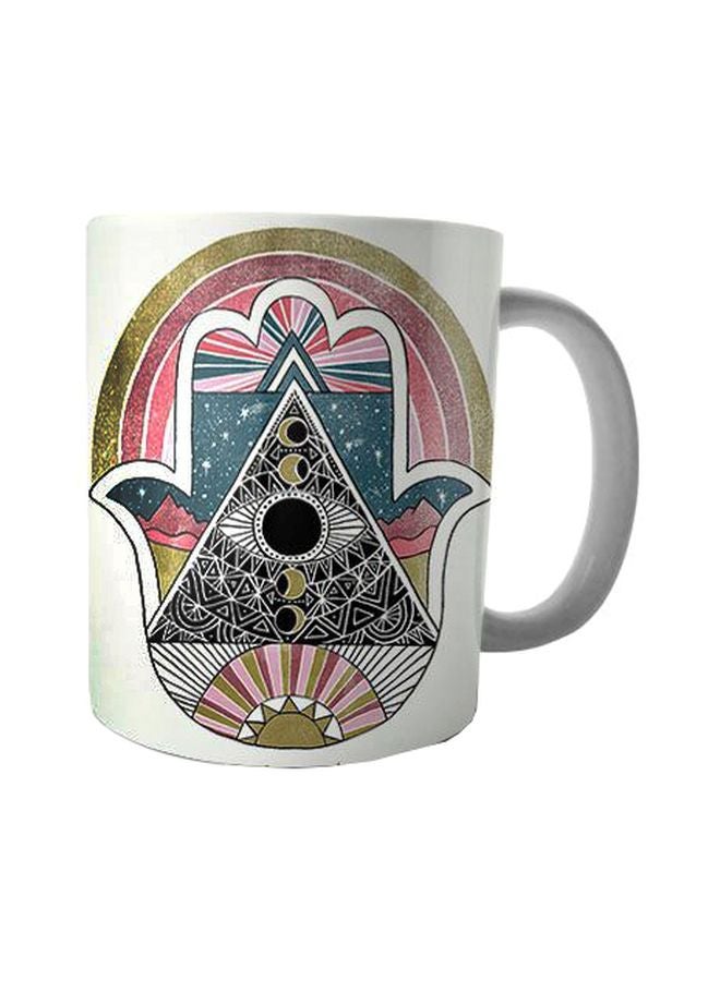 بيت حسني مج من السيراميك بطبعة أزرق/ أصفر/ وردي