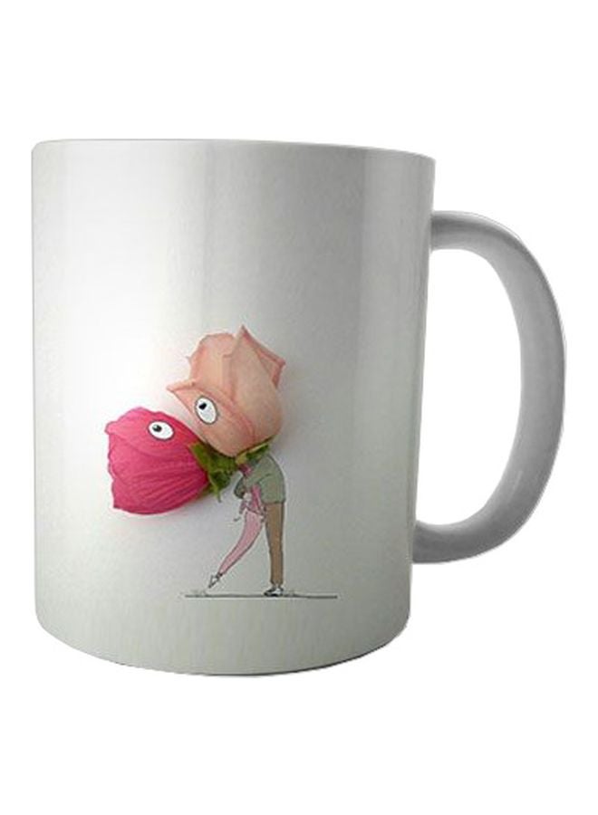 Bit Hosny Printed Ceramic Coffee Mug White/Pink/Green Standard Size