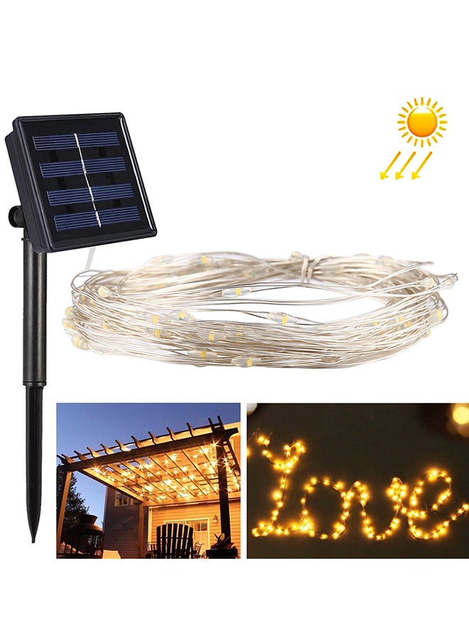 شريط إضاءة مكون من 100 مصباح LED ومزود بلوح يعمل بالطاقة الشمسية أصفر 15x11x4سم - Image 4