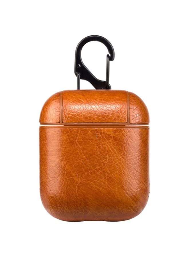 Generic - Protective Textured Case For Apple AirPods 1/2 With Carabiner Light Brown - Image 1