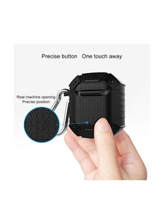 Generic Protective Textured Case For Apple AirPods 1/2 With Carabiner Black  - Image 2