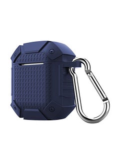 Protective Textured Case For Apple AirPods 1/2 With Carabiner Dark Blue