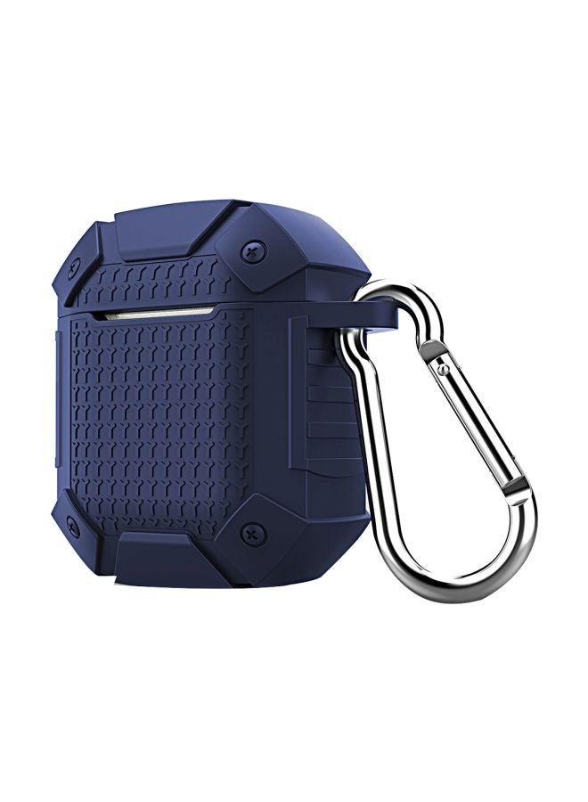 Generic - Protective Textured Case For Apple AirPods 1/2 With Carabiner Dark Blue - Image 1
