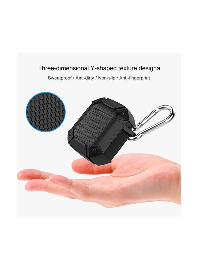 Generic - Protective Textured Case For Apple AirPods 1/2 With Carabiner Black - Image 1
