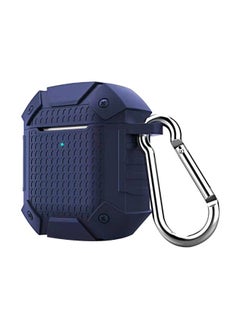 Protective Textured Case For Apple AirPods 1/2 With Carabiner Dark Blue