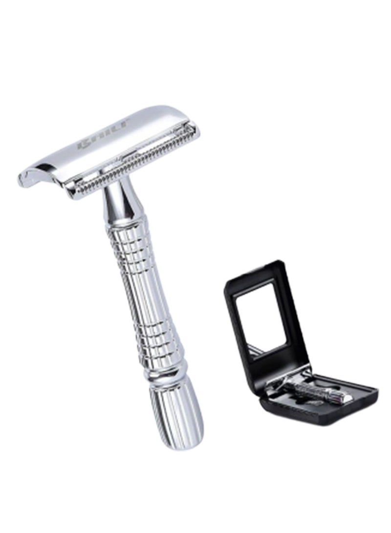 BAILI Double Edge Razor With Mirrored Travel Case Silver - Image 1