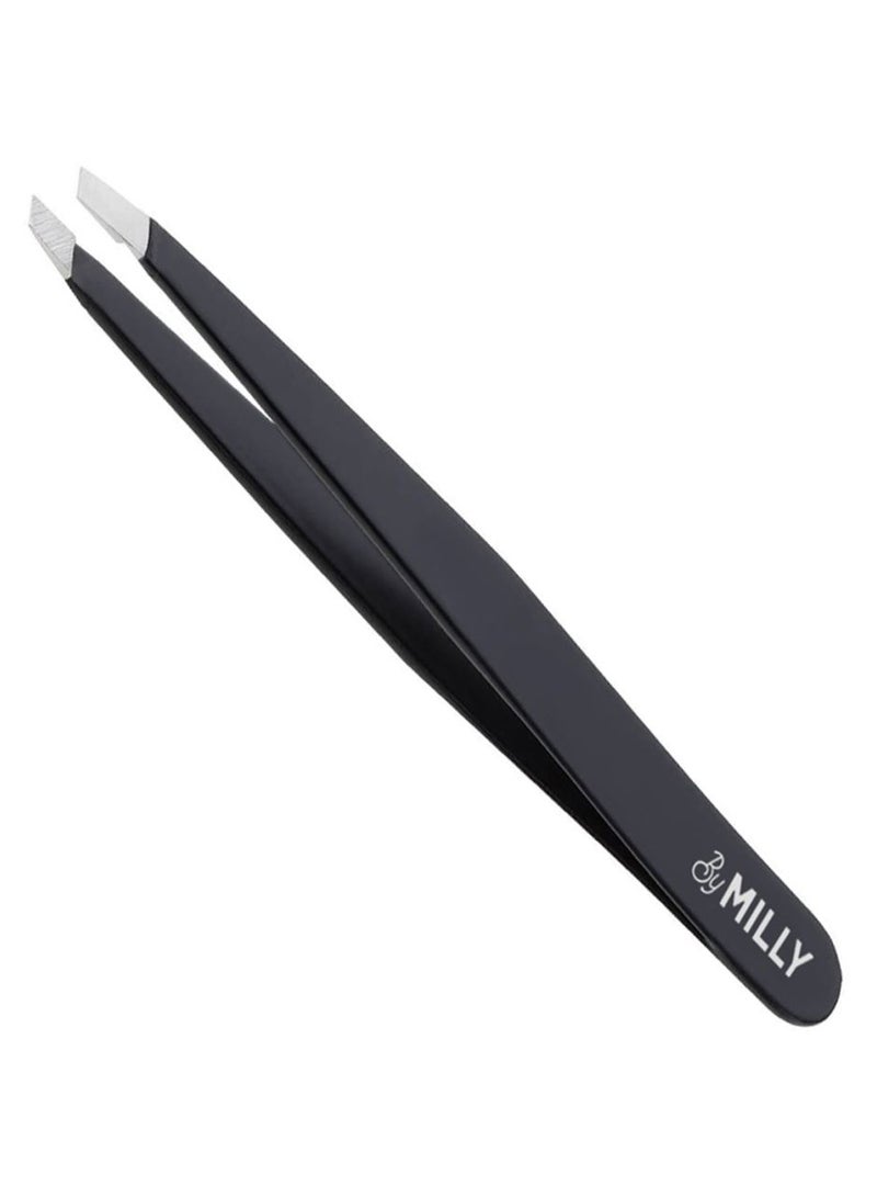 By MILLY - Slant And Flat Tip Tweezer Black 3.8inch - Image 1