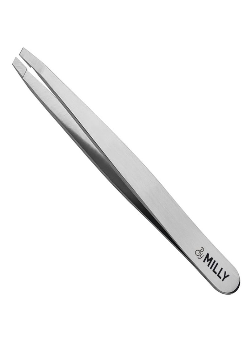 By MILLY Slant And Flat Tip Tweezer Silver 3.8inch  - Image 1