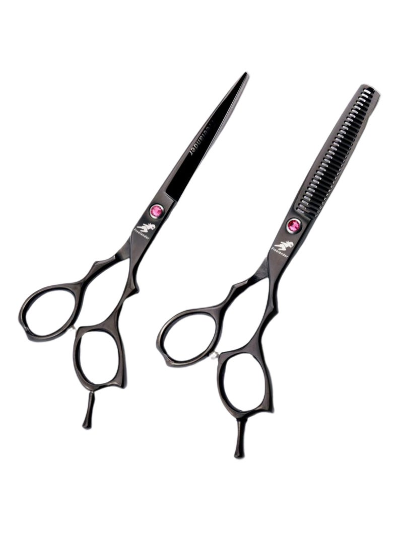 Freelander - 2-Piece Barber Hair Thinning Scissor Set Black 6inch - Image 1