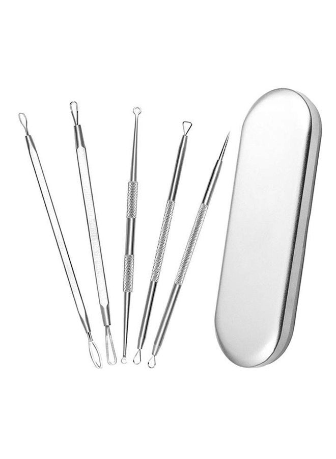 ADVcer 5-Piece Antibacterial Facial Extraction Tool Set With Carrying Case Silver 