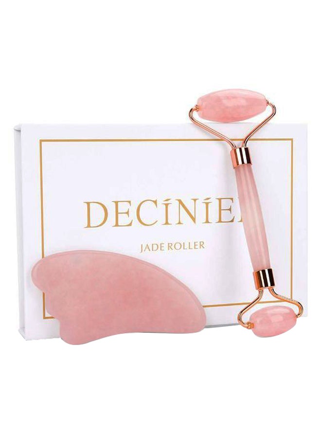 2-In-1 Jade Massage Roller With Scarping Tool Rose Pink/Gold