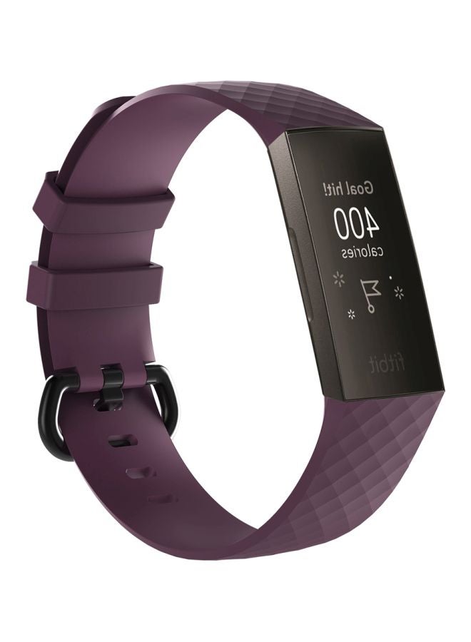 Diamond Pattern Replacement Strap For Fitbit Charge 3 Dark Purple - Image 2