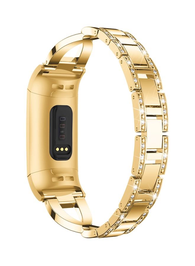 Generic - Diamond Studded Replacement Strap For Fitbit Charge 3 Gold - Image 1