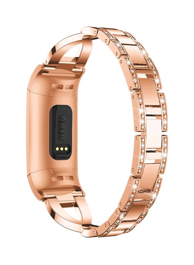 Diamond Studded Replacement Strap For Fitbit Charge 3 Rose Gold - Image 4