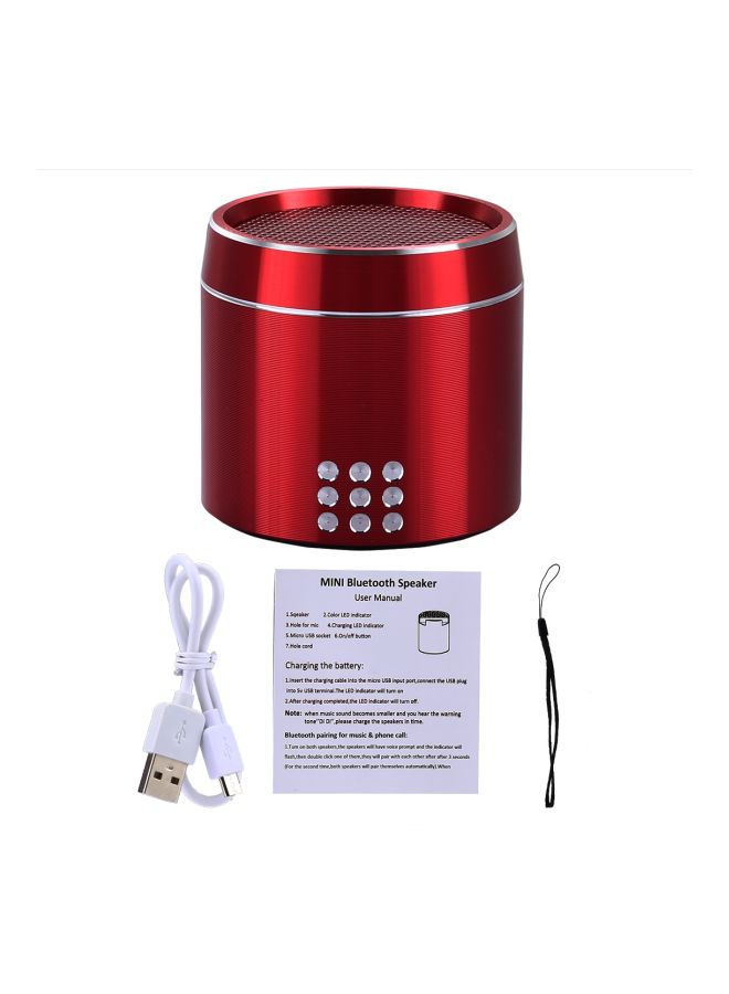 Stereo Mini Bluetooth Speaker With LED Red/Silver - Image 5