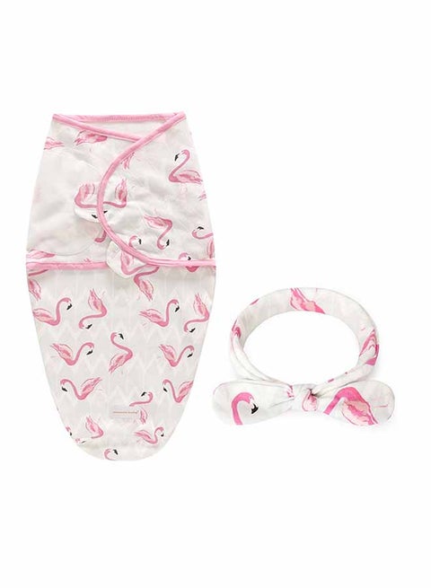 2 -Piece Baby's Swaddling Blanket And Matching Hairband Set With No Zipper