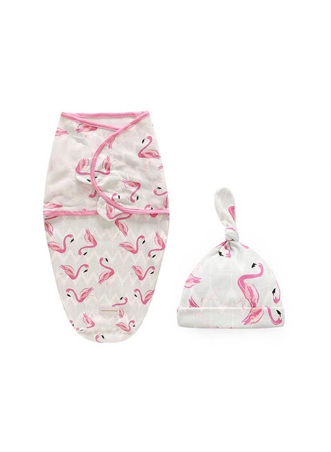 Flamingo Bird Print Design Baby Comfortable Soft Swaddling Blanket With Cap Set