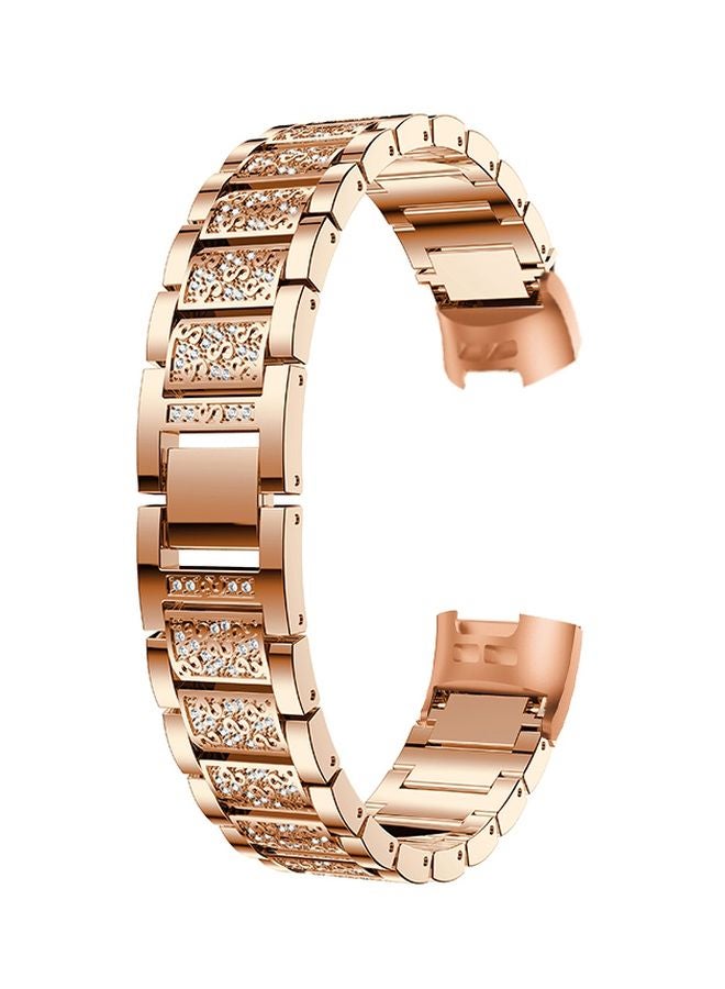 Diamond Studded Replacement Strap For Fitbit Charge 3 Rose Gold - Image 1