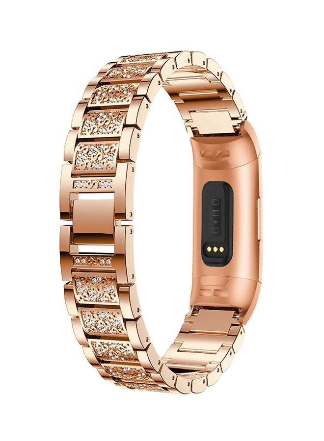 Diamond Studded Replacement Strap For Fitbit Charge 3 Rose Gold - Image 3