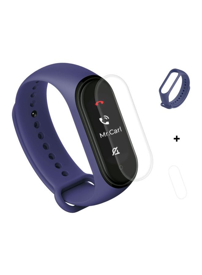 Silicone Rubber Wrist Band Strap With TPU Full Coverage Screen Film For Xiaomi Mi Band 4 Dark Blue  - Image 4