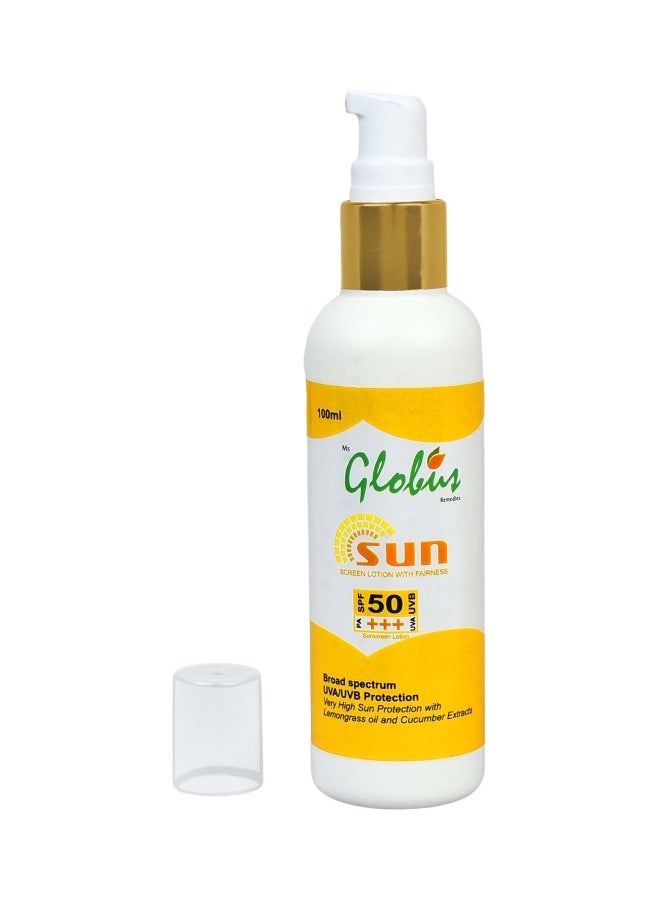 Globus Remedies Sunscreen Lotion With Fairness SPF 50 UVA/UVB PA+++ 100ml - Image 2
