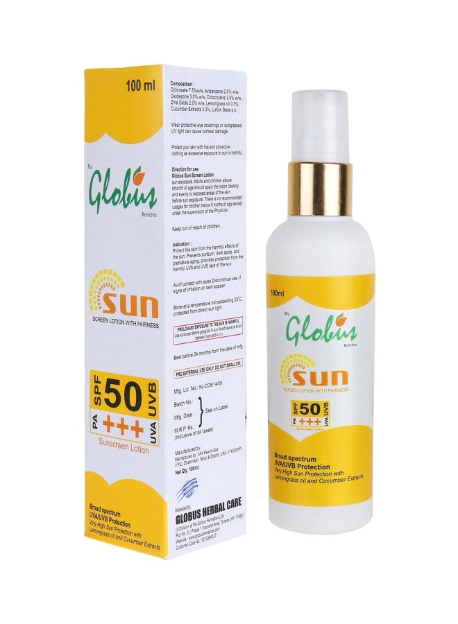 Globus Remedies Sunscreen Lotion With Fairness SPF 50 UVA/UVB PA+++ 100ml - Image 4