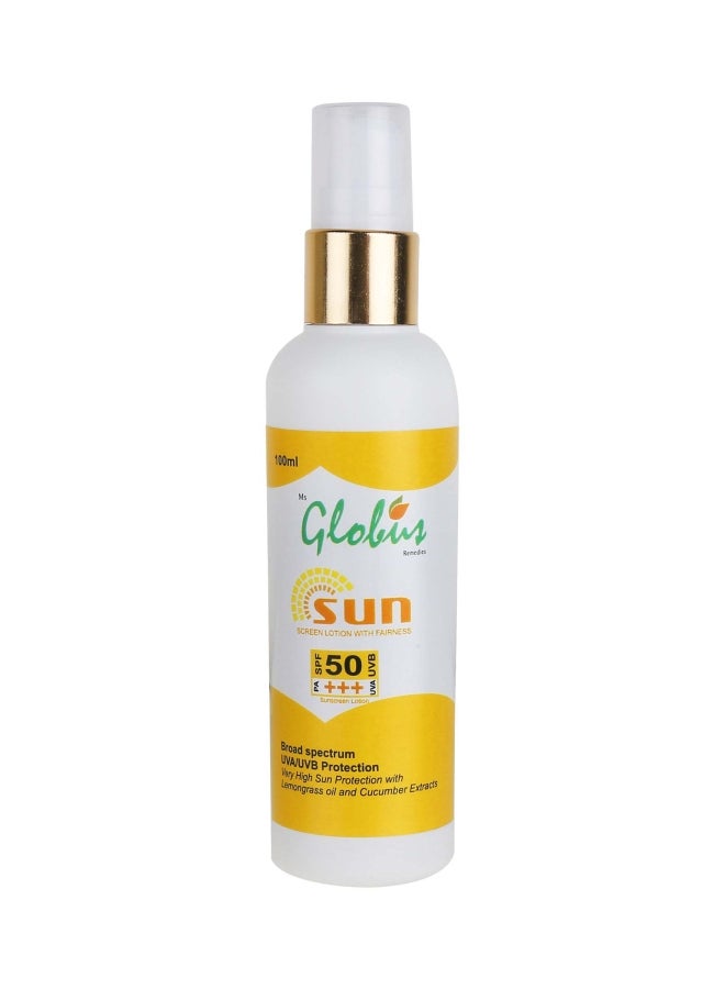 Globus Remedies Sunscreen Lotion With Fairness SPF 50 UVA/UVB PA+++ 100ml - Image 1
