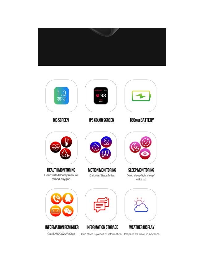 Generic - 180.0 mAh Waterproof Fitness Tracker Black - Image 1