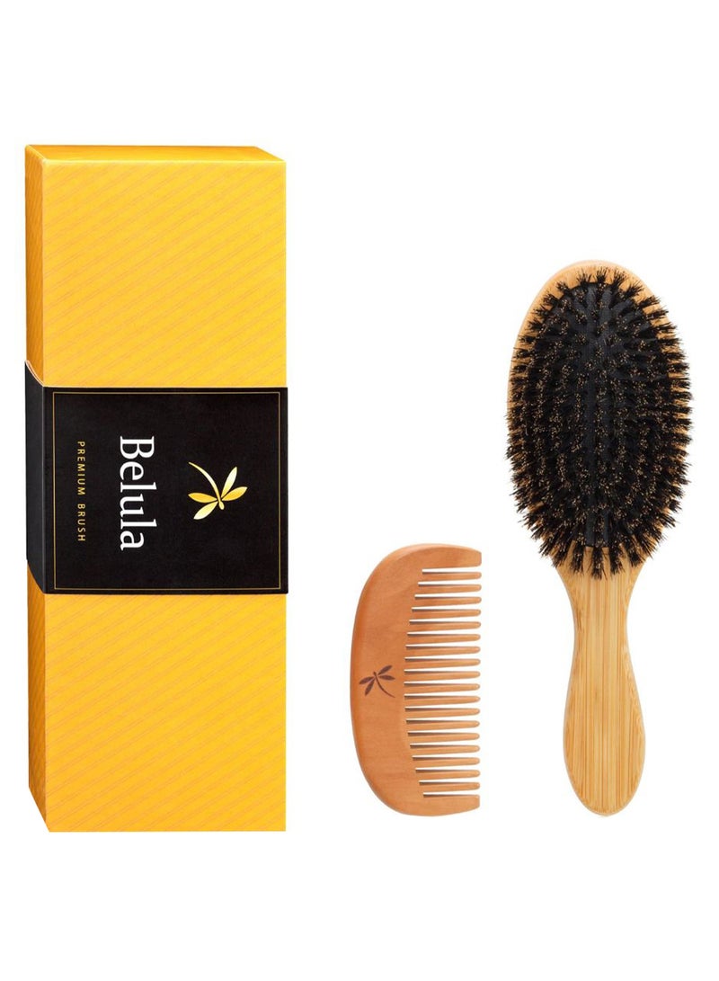 2-Piece Detangler Boar Bristle Hair Brush And Comb Set Beige