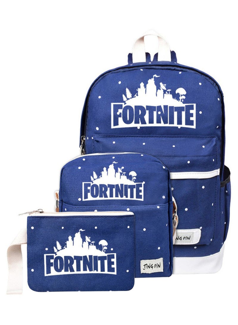 3-Piece Fortnite Print Shoulder Backpack Set Blue/White - Image 1