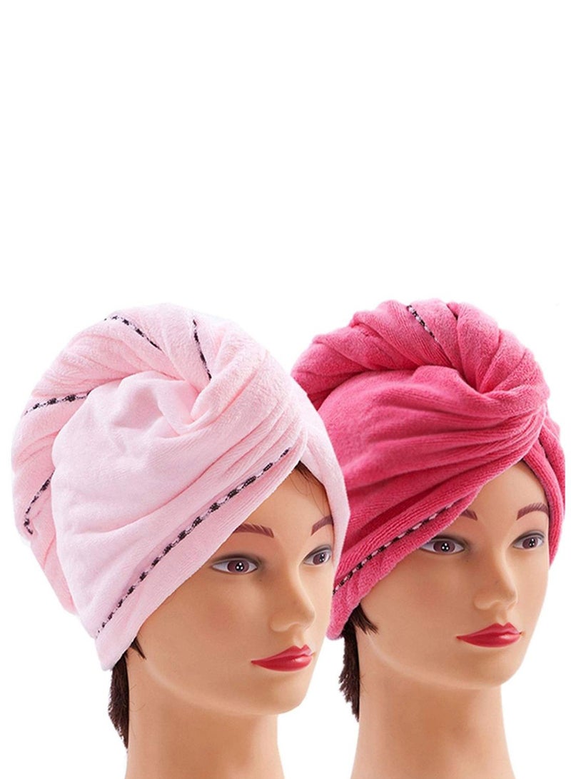 CC CAIHONG - 2-Piece Long Hair Absorbent Wrap Towel Set Pink 10 x 26inch - Image 1