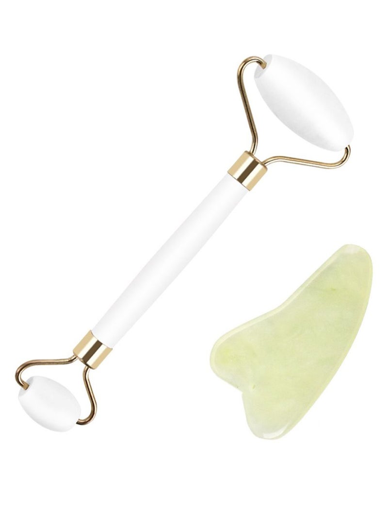 هامكوت بكرة دوارة من حجر اليشم لمكافحة علامات التقدم بالسن مع آلة تدليك جواشا أبيض/ ذهبي/ أخضر