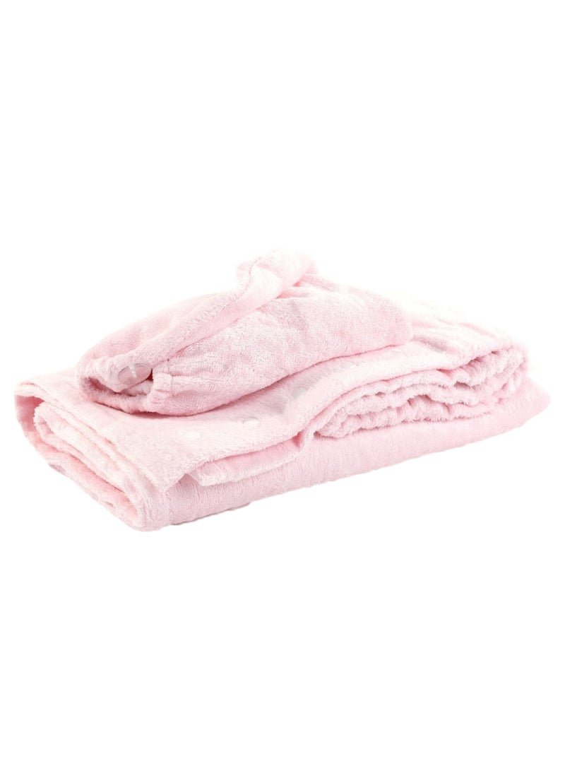 Fabbrica Home Spa Bath Shower Wrap Skirt And Hair Drying Turban Pink