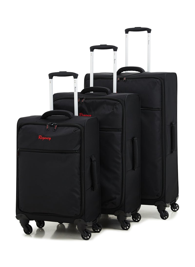 Regency Softside 3 Piece Luggage Trolley Set Black - Image 1