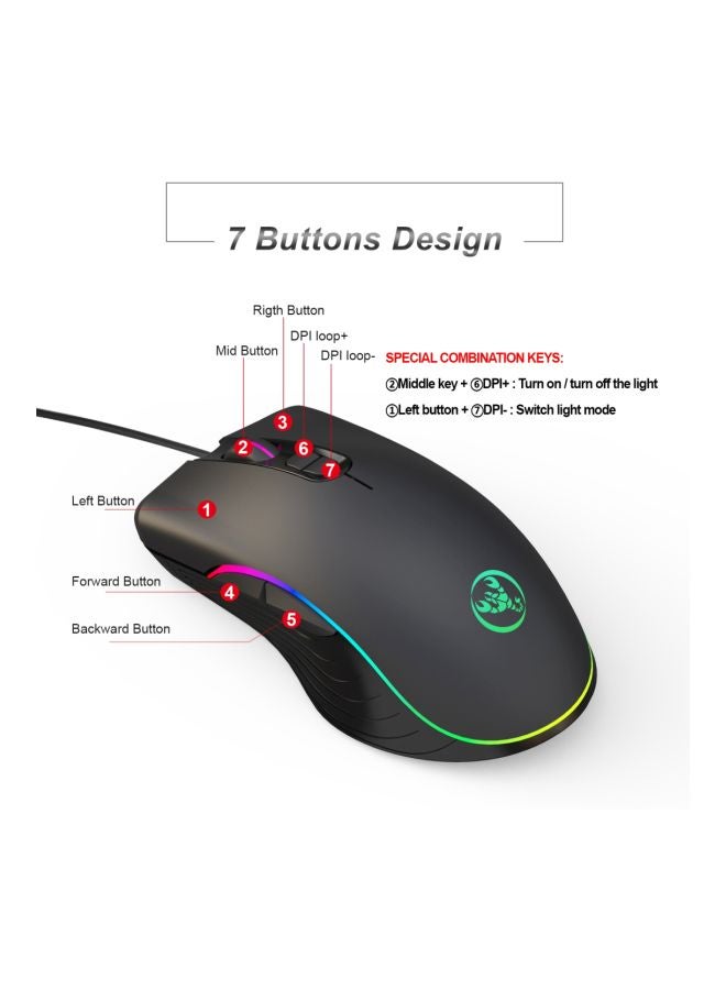 HXSJ - A867 Wired Optical Gaming Mouse Black - Image 1