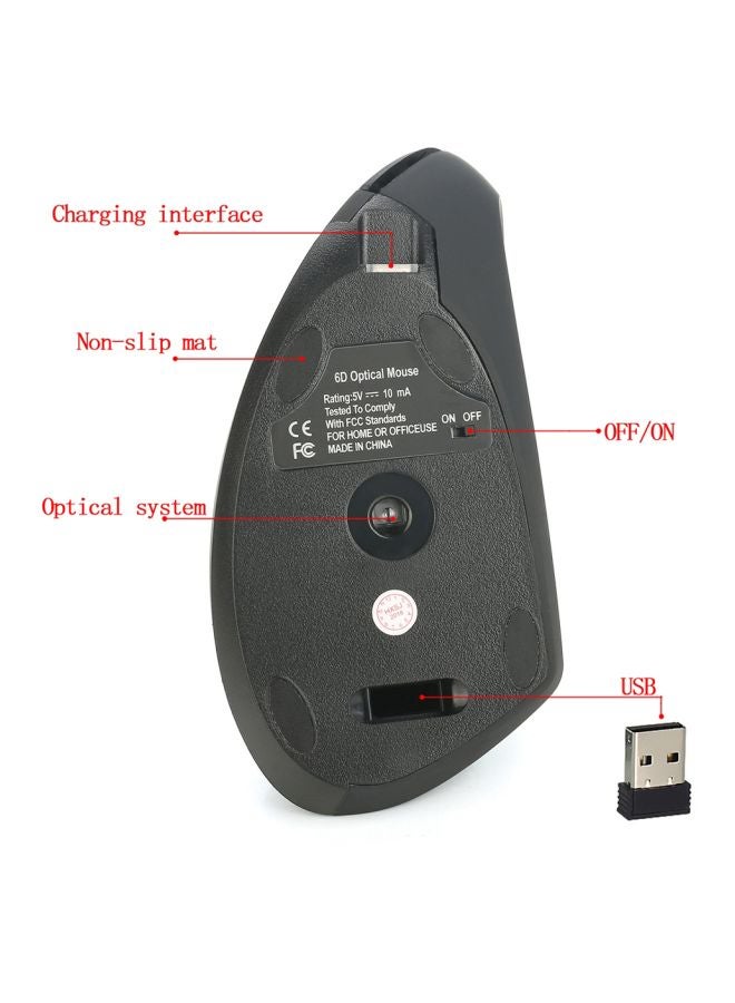 HXSJ - T22 Wireless 4-Keys Vertical Mouse Black/Red - Image 1