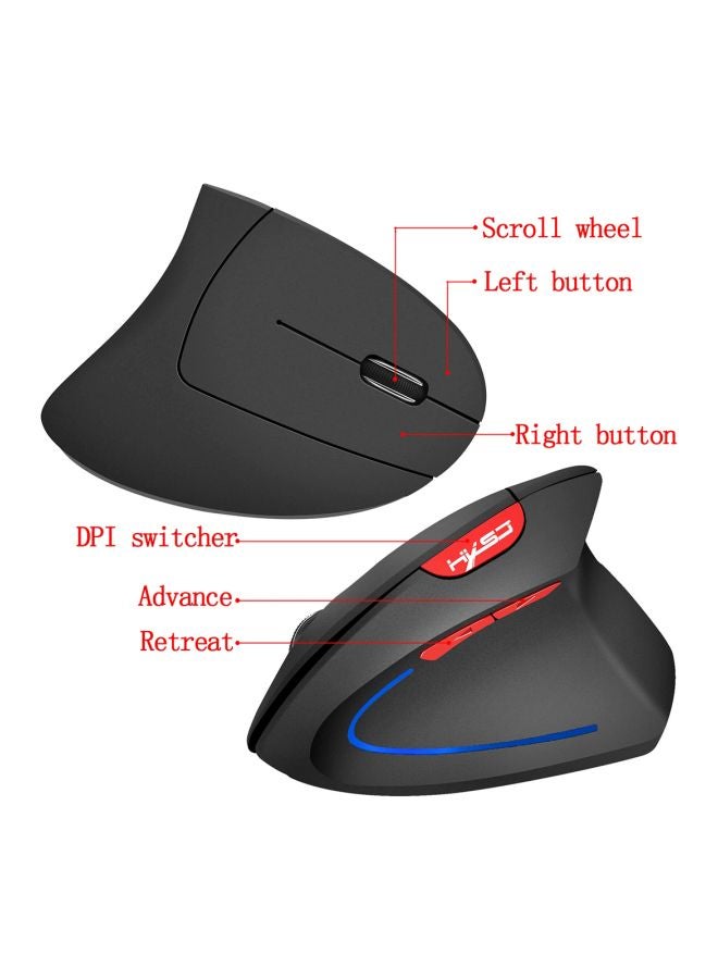 HXSJ - T22 Wireless 4-Keys Vertical Mouse Black/Red - Image 1