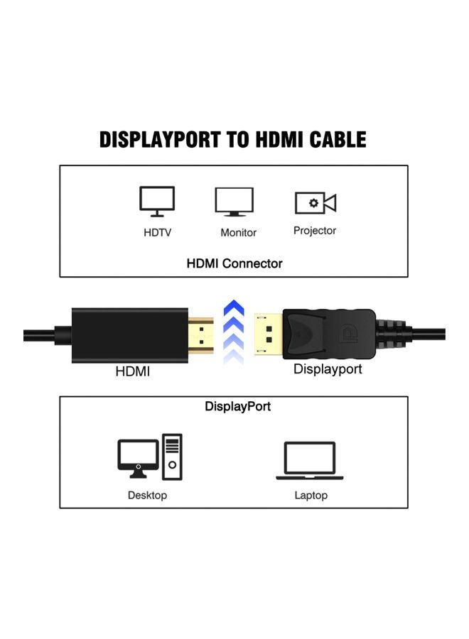 ماركة غير محددة - كابل محول رقمي من منفذ DisplayPort إلى HDMI أسود - Image 1