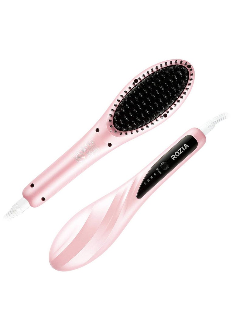 Rozia Hair Straightening Electric Comb Brush Pink 