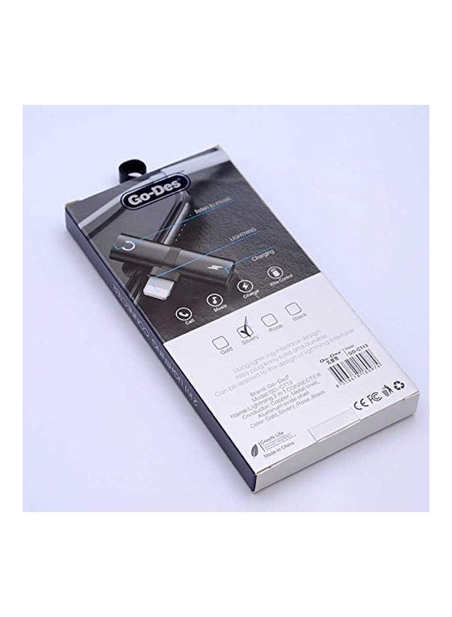GO-DES - 2-In-1 Lightning Earphone And Charger Connector With Pouch Silver/White - Image 1