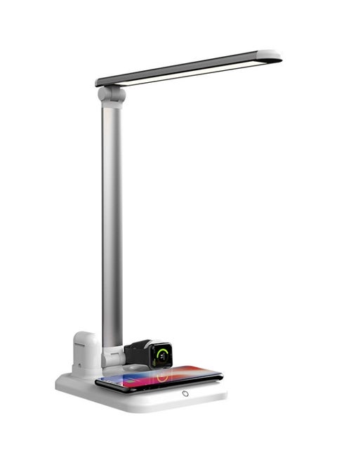 4-In-1 Wireless Charging With Desk Lamp For Apple iWatch/iPhone/AirPods White/Silver
