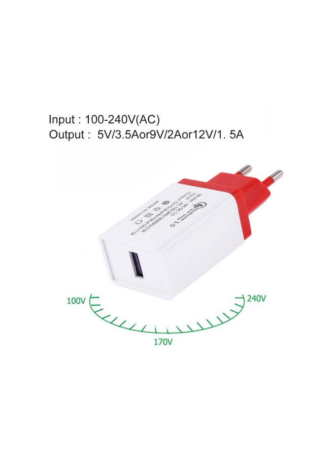 Qualcomm 3.0 USB Fast Charger - EU Plug Red/White