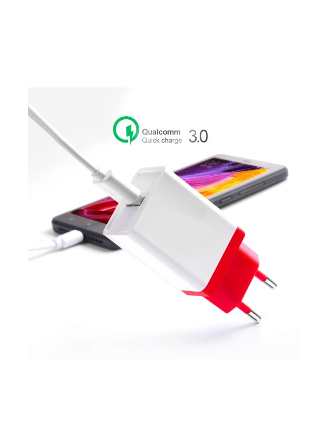 Qualcomm 3.0 USB Fast Charger - EU Plug Red/White