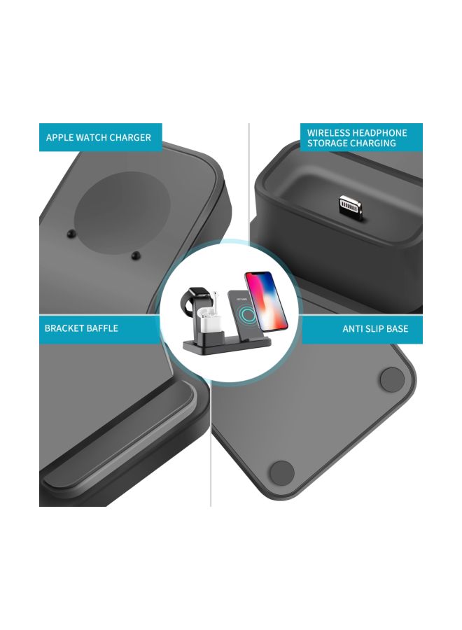 3-In-1 Quick Wireless Charging Stand For Apple iPhone/iWatch/AirPods Grey