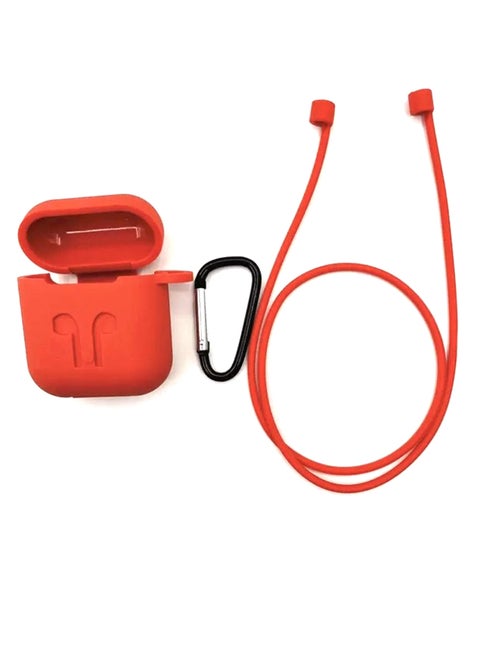 Protective Carrying Case And Strap Holder For Apple AirPods Red